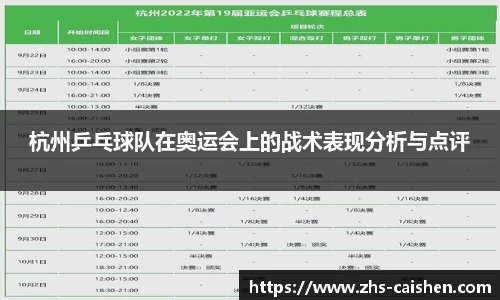 杭州乒乓球队在奥运会上的战术表现分析与点评